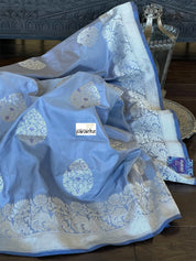Pure Katan Silk Banarasi - Bluish Grey Meenakari Kadwa