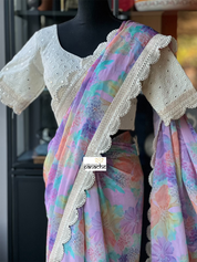 Designer Chiffon Georgette Saree Blouse - Violet Floral