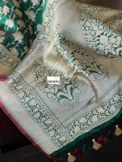 Pure Silk Banarasi - Green Red Antique Golden Zari