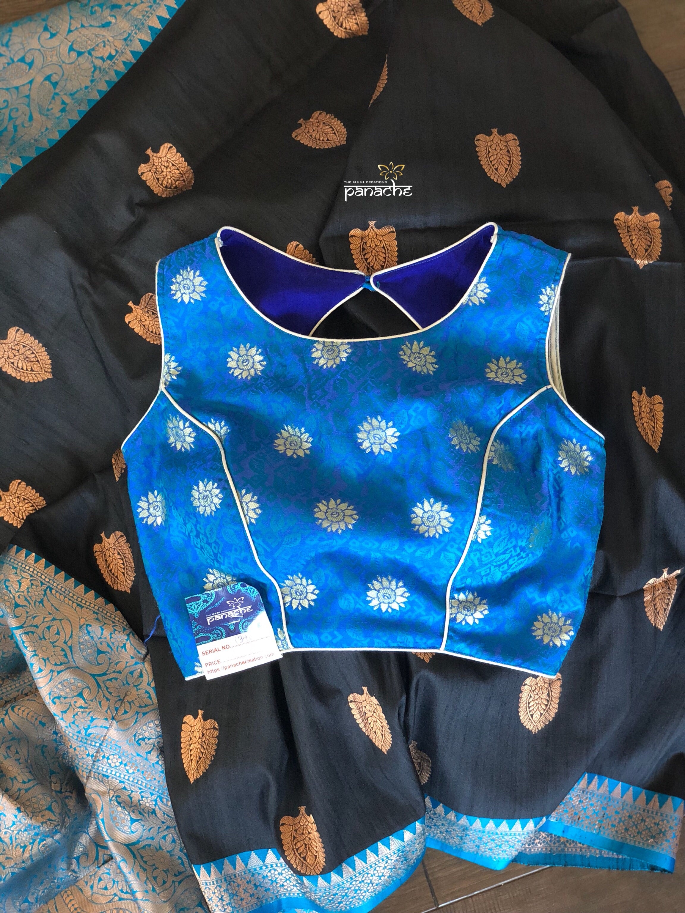 Designer Blouse - Blue Zari Flower Motif