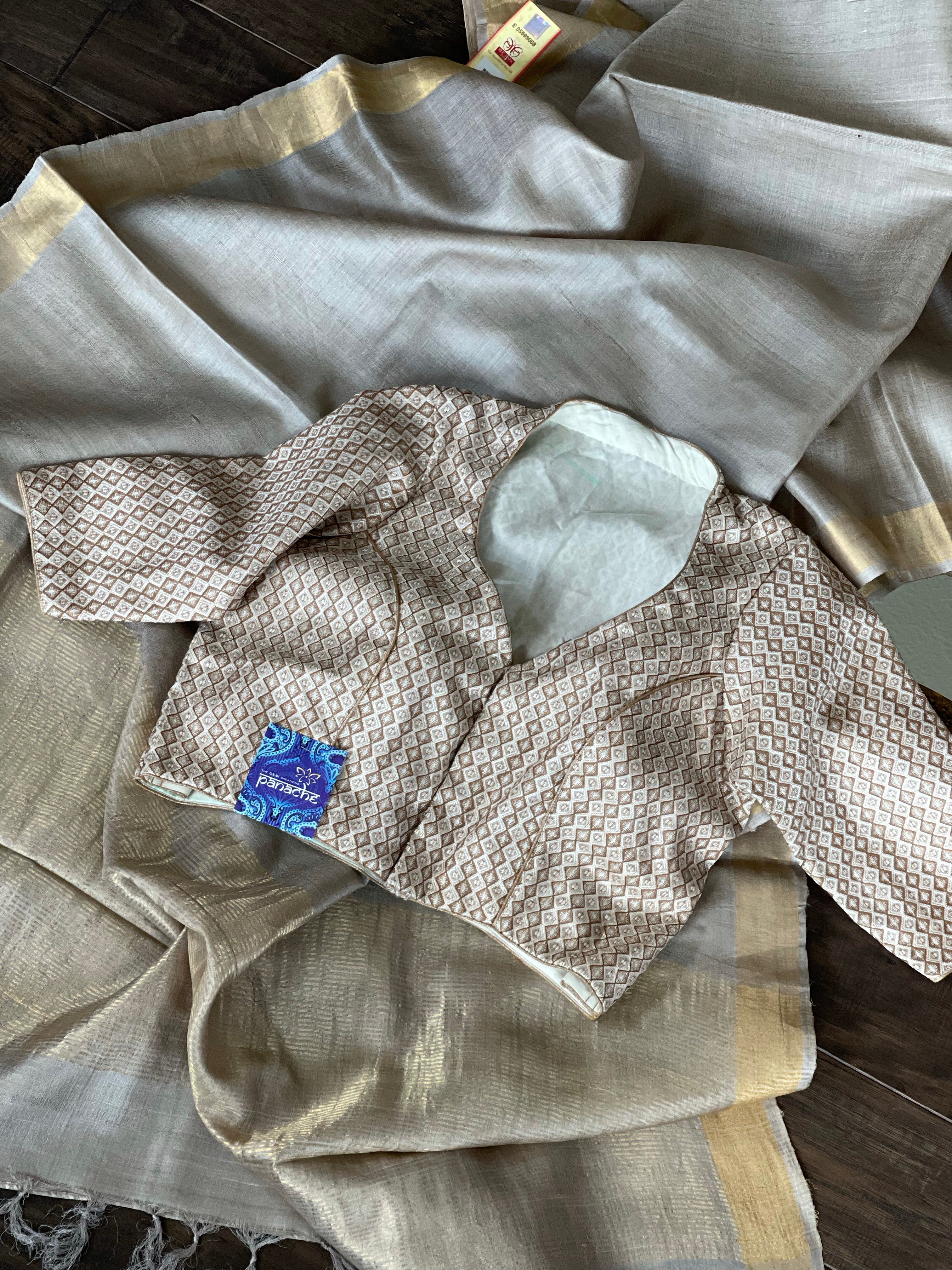 Designer Blouse - Off White Brown woven
