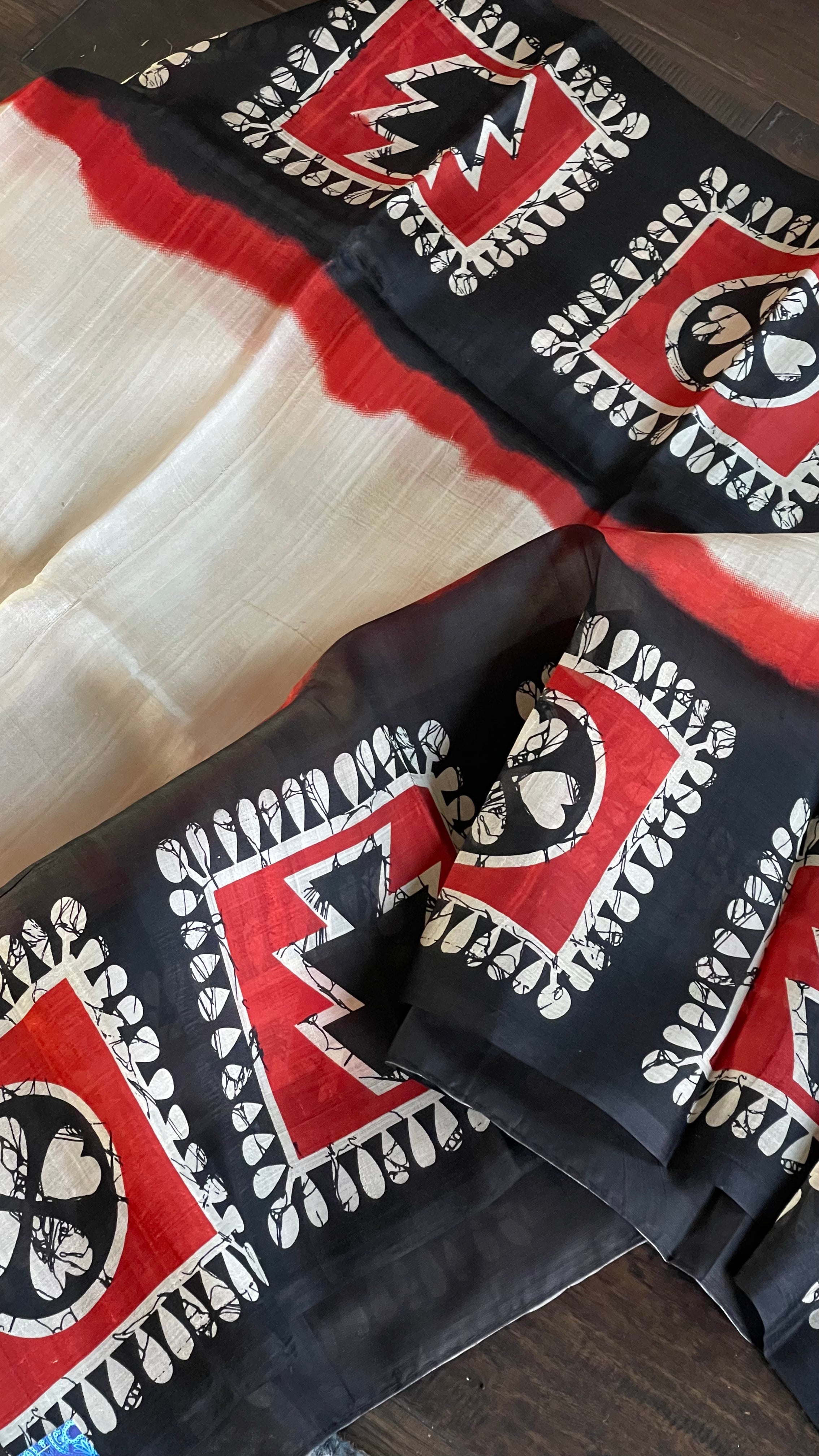 Pure Tussar Silk - Cream Beige Black