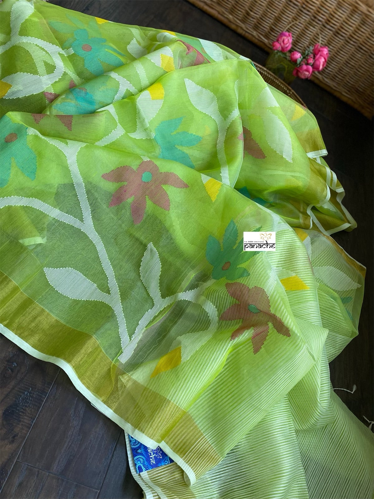 Designer Jamdaani- Light Green floral