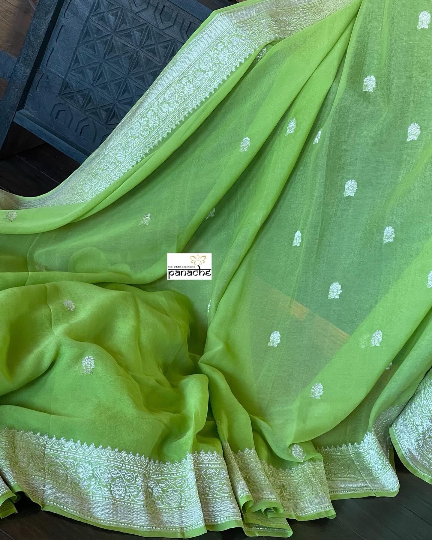 Chiffon Georgette Banarasi - Lime Green Khadhua Woven