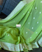 Chiffon Georgette Banarasi - Lime Green Khadhua Woven