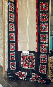 Pure Tussar Silk - Cream Beige Black