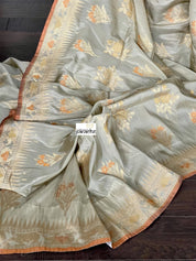 Silk Banarasi - Soft Fern Grey Rust