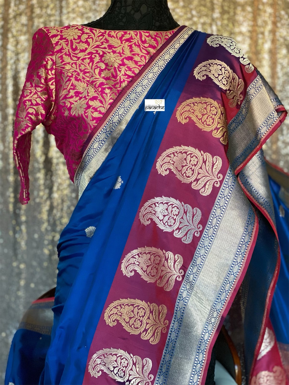 Pure Silk Katan Banarasi - Blue Magenta Maroon Kadhwa
