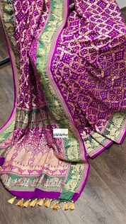 Bandhej Khaddi Georgette Banarasi - Purple Green