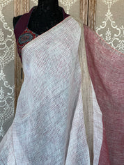Linen Handloom - Off White Maroon Silver Zari
