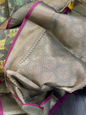 Cotton Silk Banaras Chanderi - Grey Yellow Green Woven