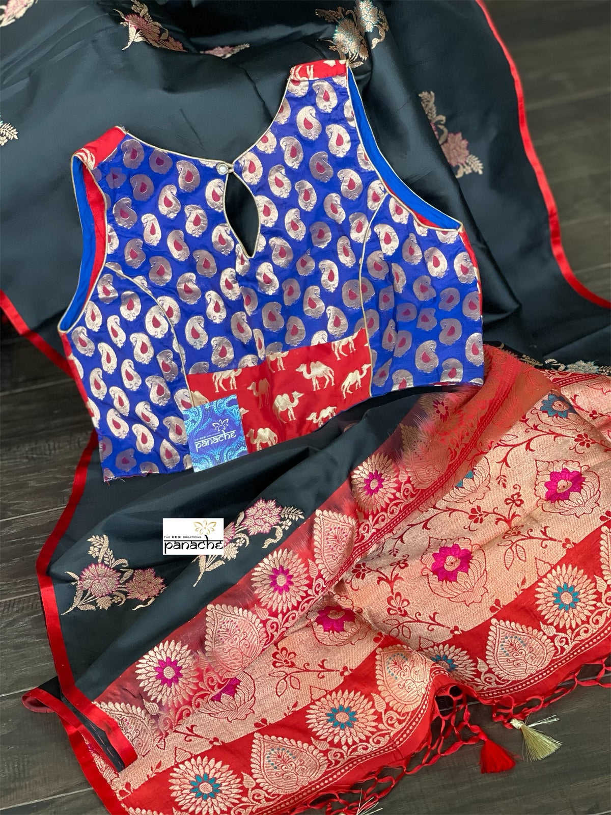 Designer Blouse - Red Blue Paisley Woven