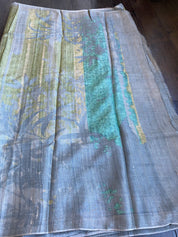 Pure Tussar Silk - Grey Pista Green Printed