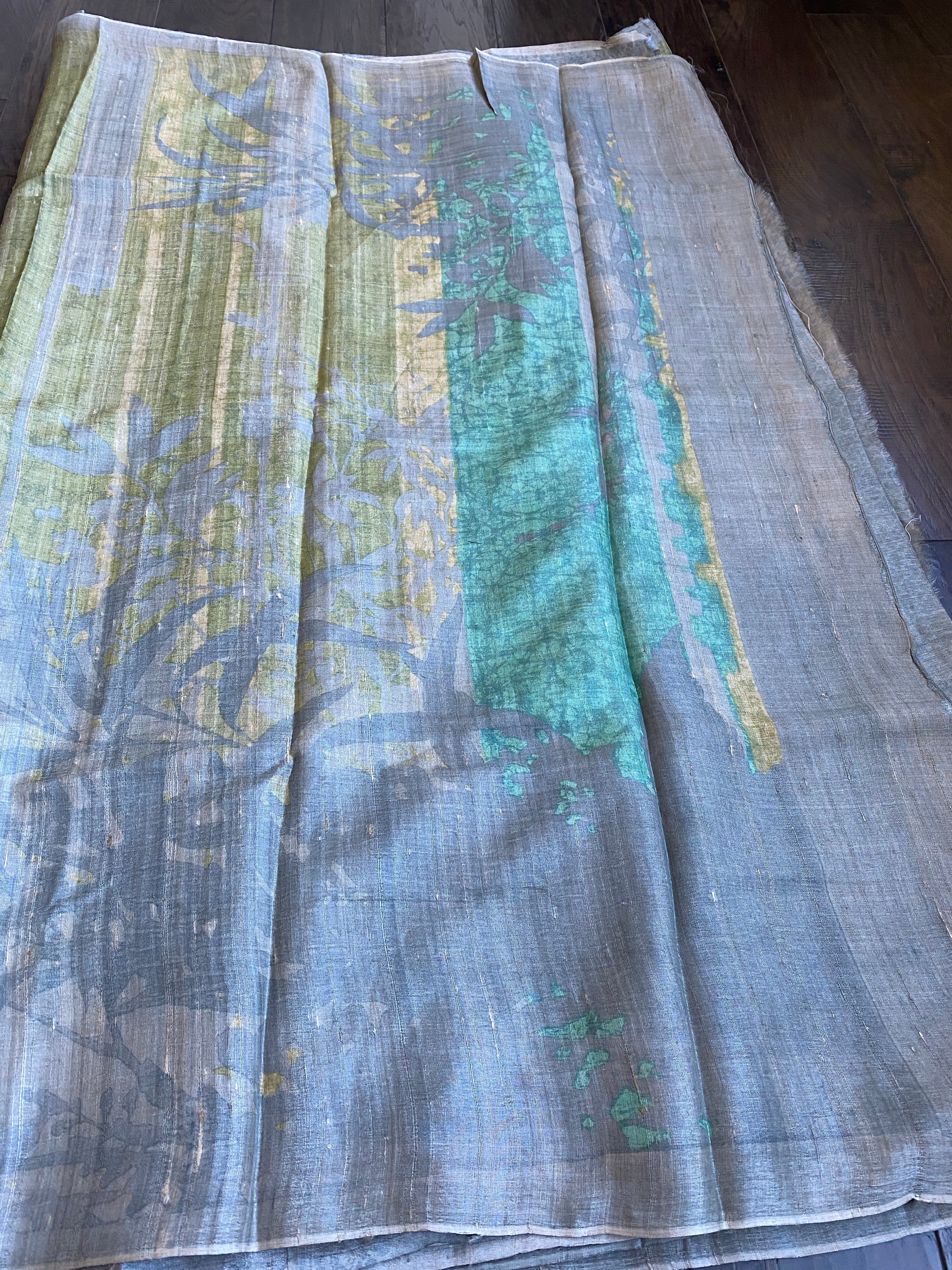 Pure Tussar Silk - Grey Pista Green Printed