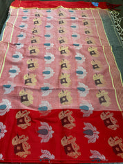 Pure Khadi Cotton Handloom - Grey Red Woven