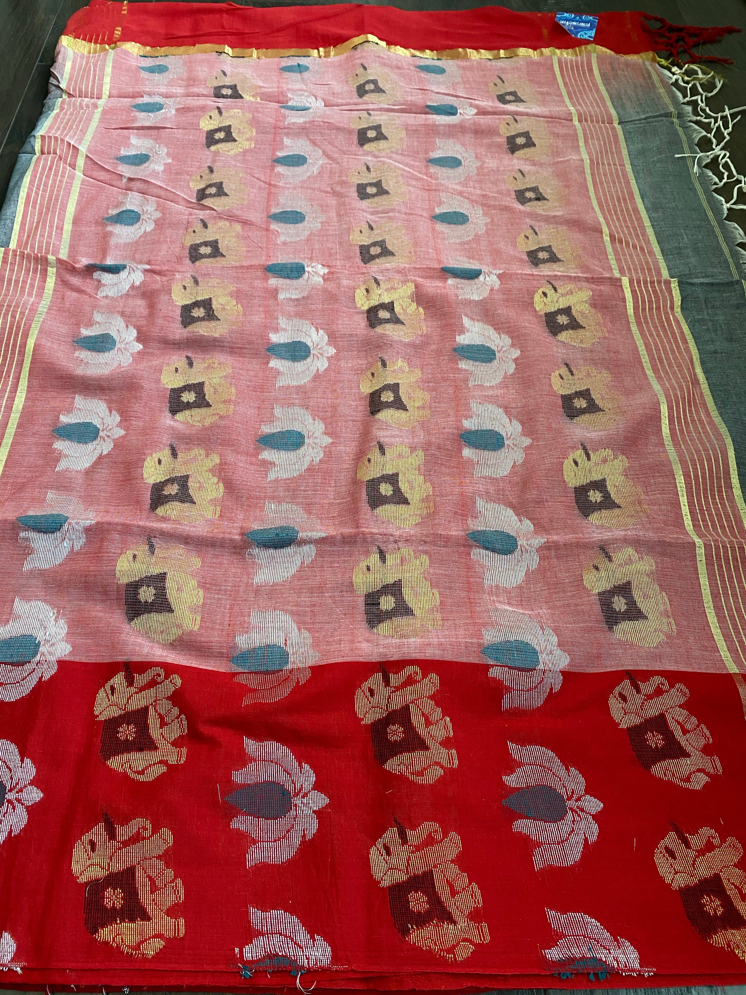 Pure Khadi Cotton Handloom - Grey Red Woven