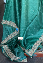 Pure Tussar Silk - Dark Green Embroidered