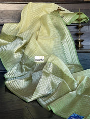 Organza Silk Banarasi - Light Lemon Yellow Green Kadwa woven