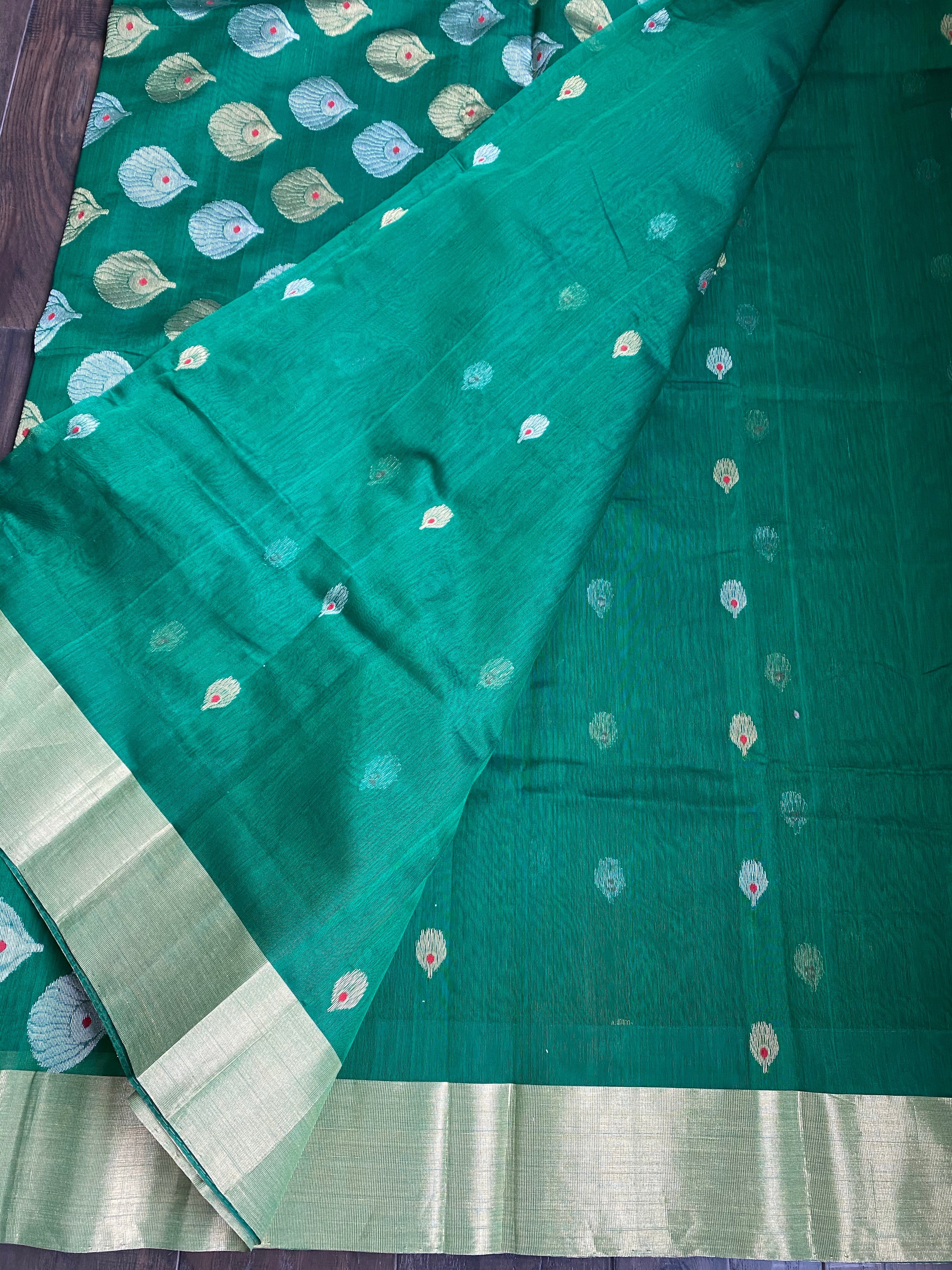 Chanderi Silk Cotton - Green Red