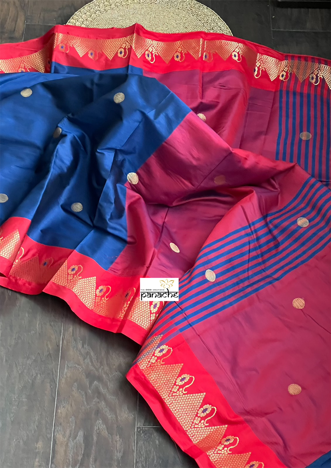 Soft Silk Banaras Saree - Navy blue Red
