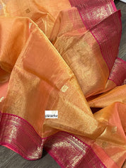 Tissue Chanderi Organza Silk - Dual Shaded Peach Orange Magenta