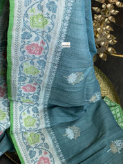Tussar Georgette Banarasi - Grey Green Kadwa