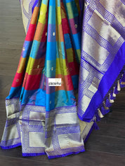 Pure Katan Silk Banarasi - Multi Color Purple Kadwa