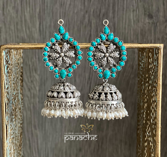 Earring 925 Silver-  Turquoise Jhumka