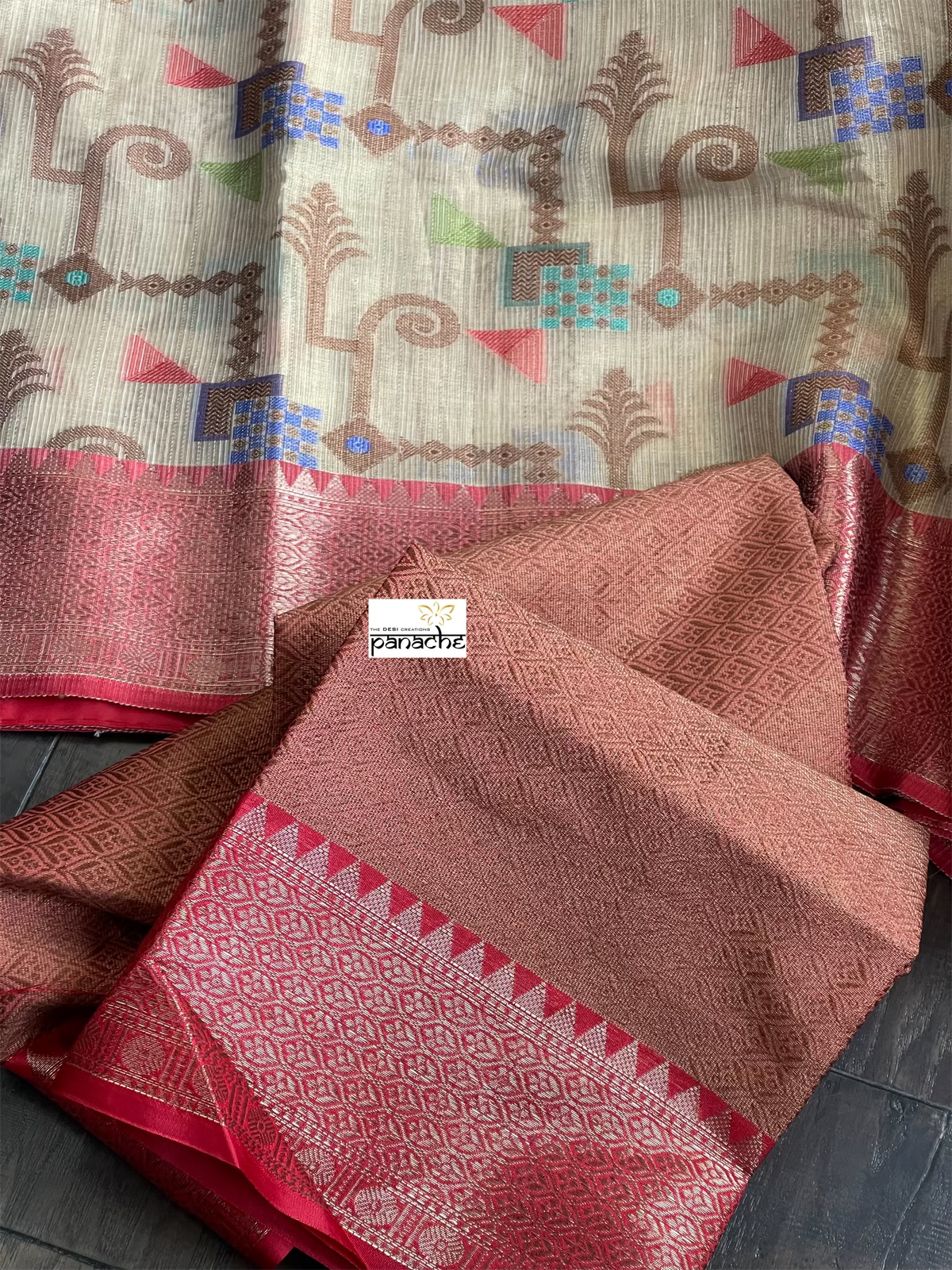 Tissue Kota Silk - Tan Beige Red