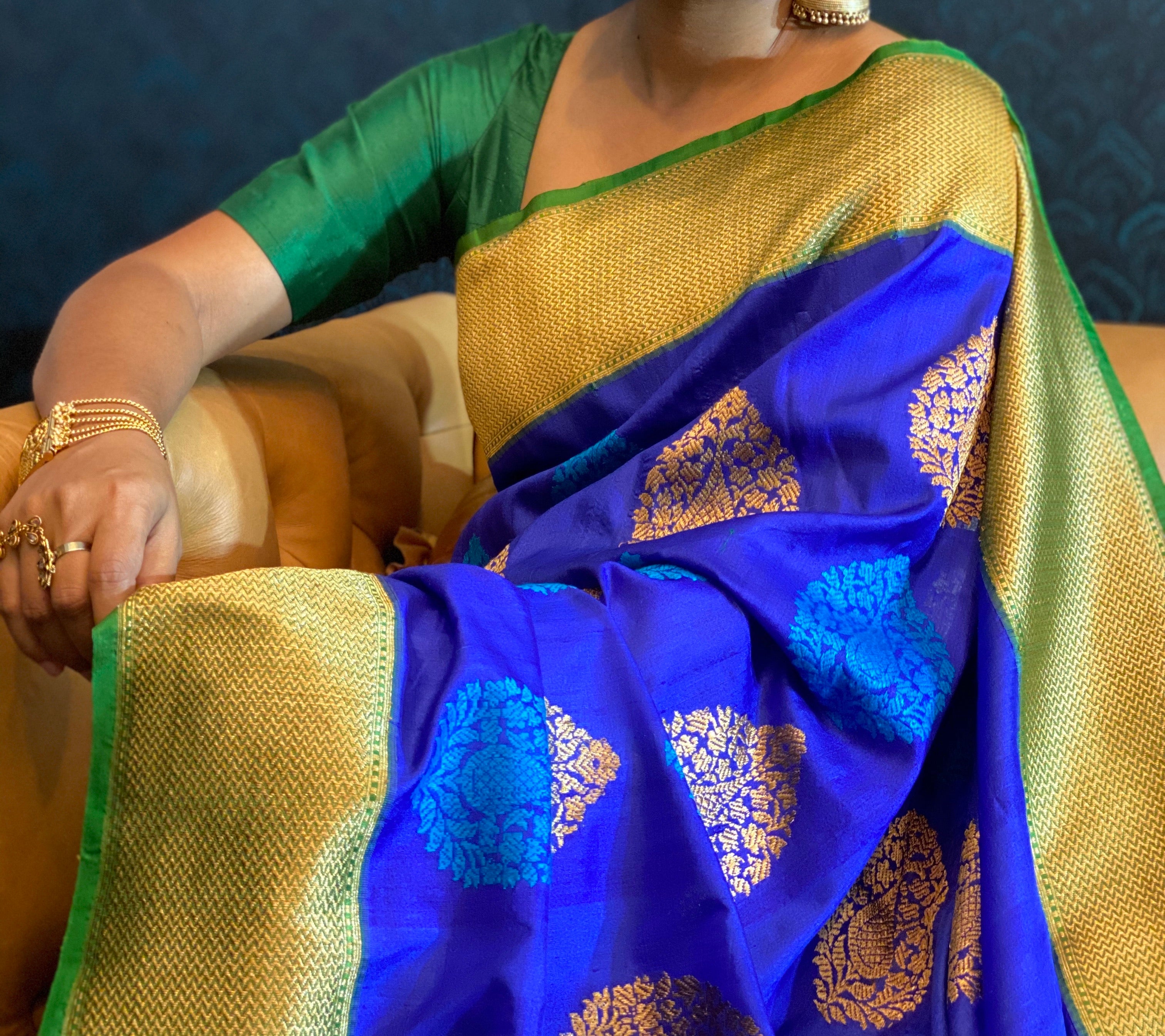 Pure Tassur Silk Banarasi - Royal Blue Green
