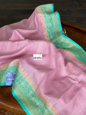 Tussar Georgette Banarasi- Pink Sea Green