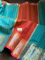 Soft South Silk - Firozi Blue Zari Checkered