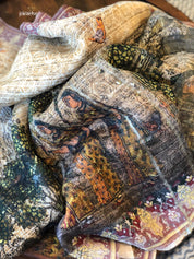 Pure Linen Silk Digital Print - Ajrak Beige Multi color floral