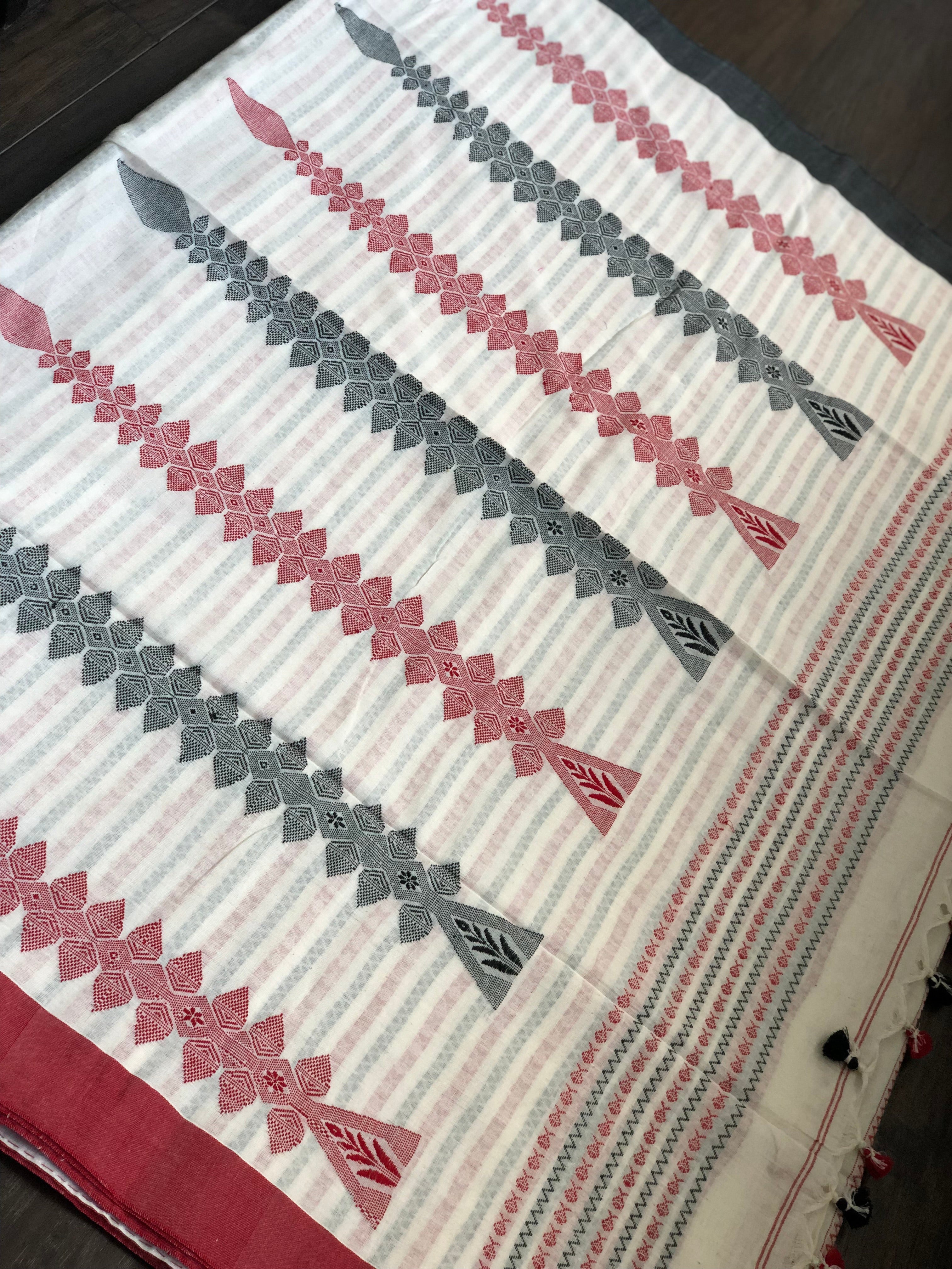 Pure Khadi Handloom - Off White Red Black Border