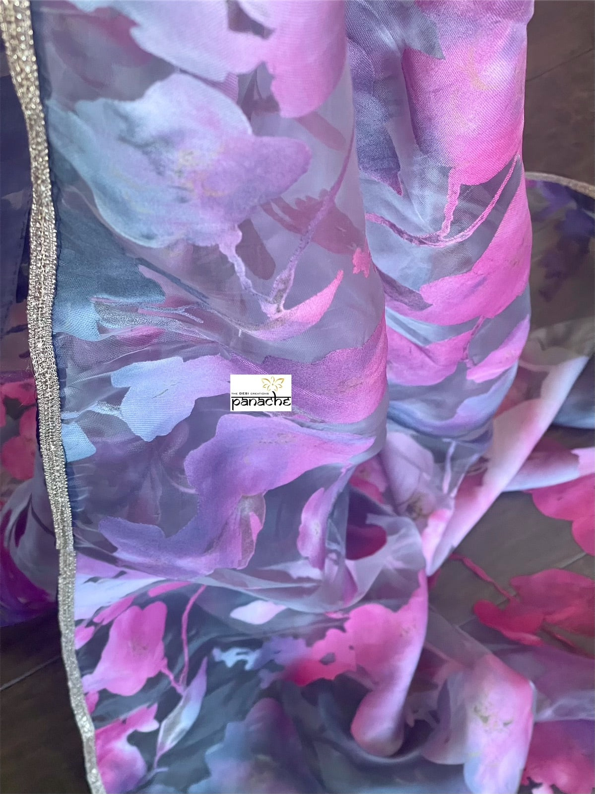 Designer Satin on Organza - Light Grey Pink