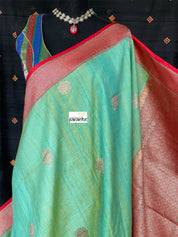 Pure Tassur Silk Banarasi - Sea Green Red