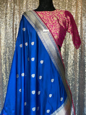 Pure Katan Silk Banarasi - Blue Purplish Maroon