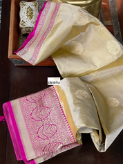 Pure Katan Silk Banarasi - Tan Gray Magenta