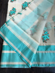 Kora Silk Embroidered - Beige Sea Green