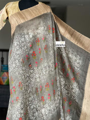 Pure Gicha Tussar Silk - Light Moss Grey Digital Printed