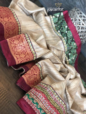 Designer Tussar Silk - Gicha Banarasi Border