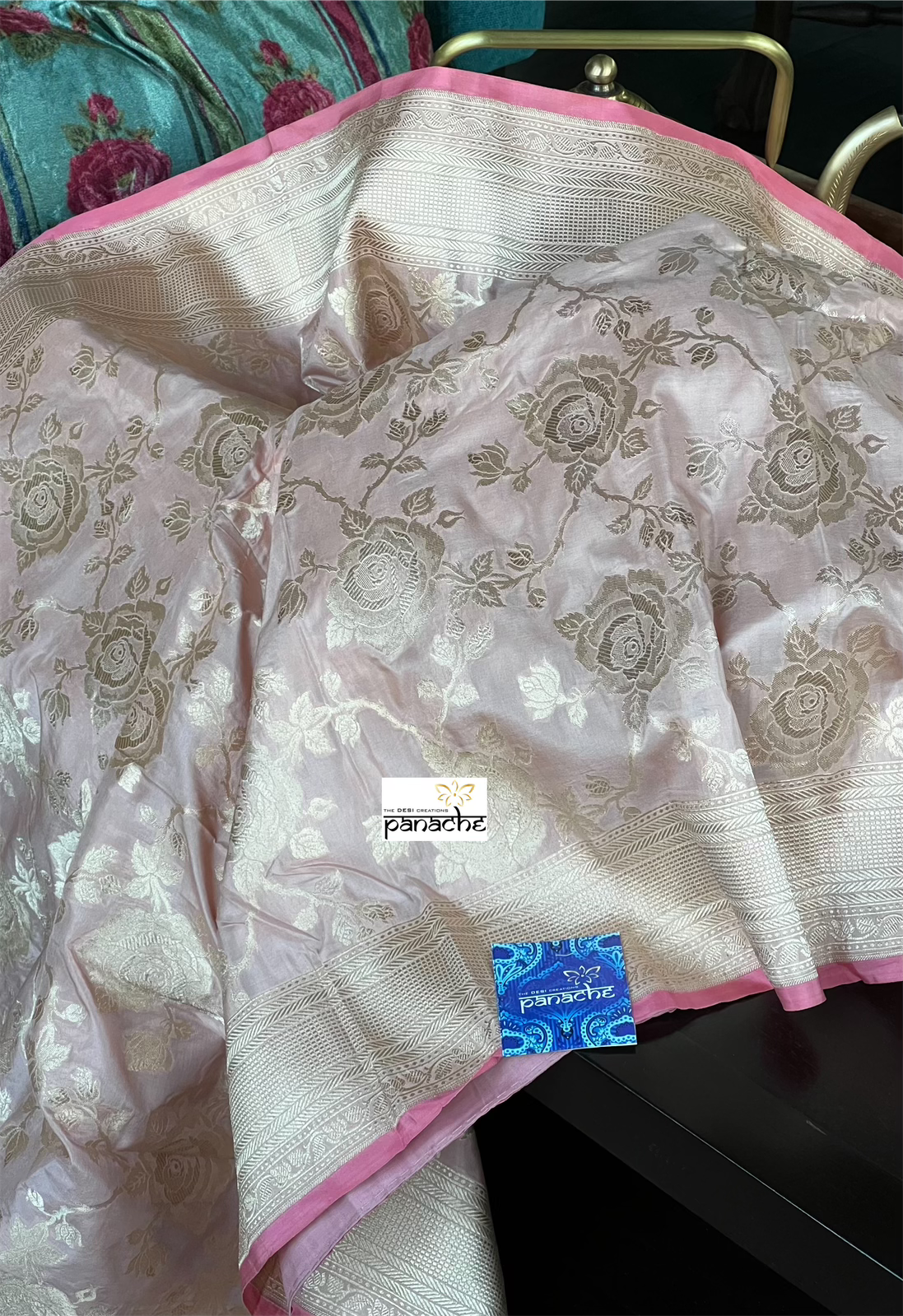 Pure Katan Silk Banarasi - Blush Pink Gold Zari
