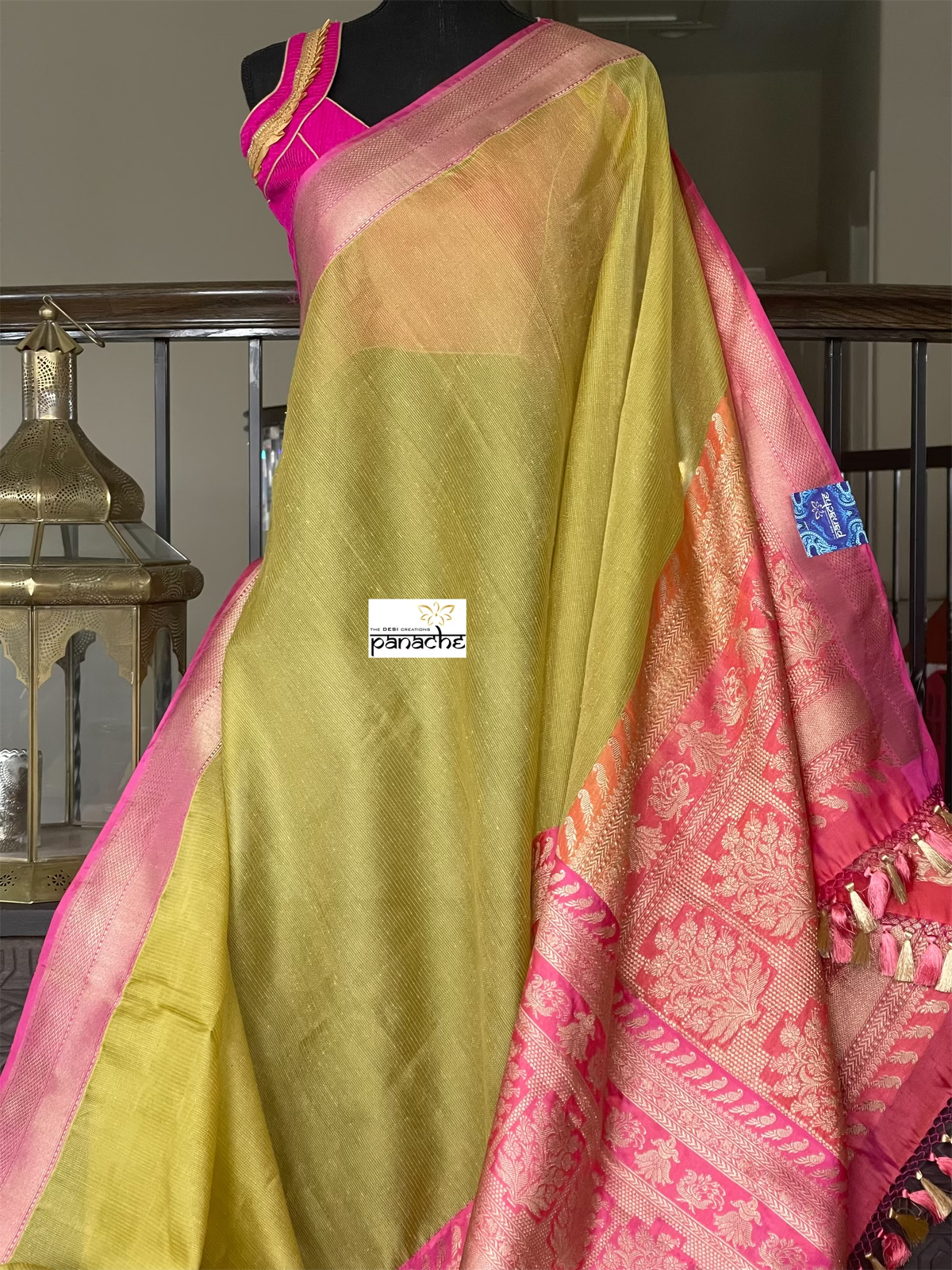 Pure Kora by Katan Silk Banarasi - Pista Green Pink Kadwa Woven