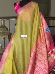 Pure Kora by Katan Silk Banarasi - Pista Green Pink Kadwa Woven