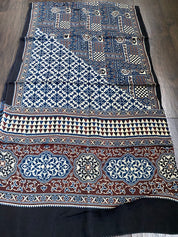Stole Ajrakh Print - Indigo Black Maroon 5