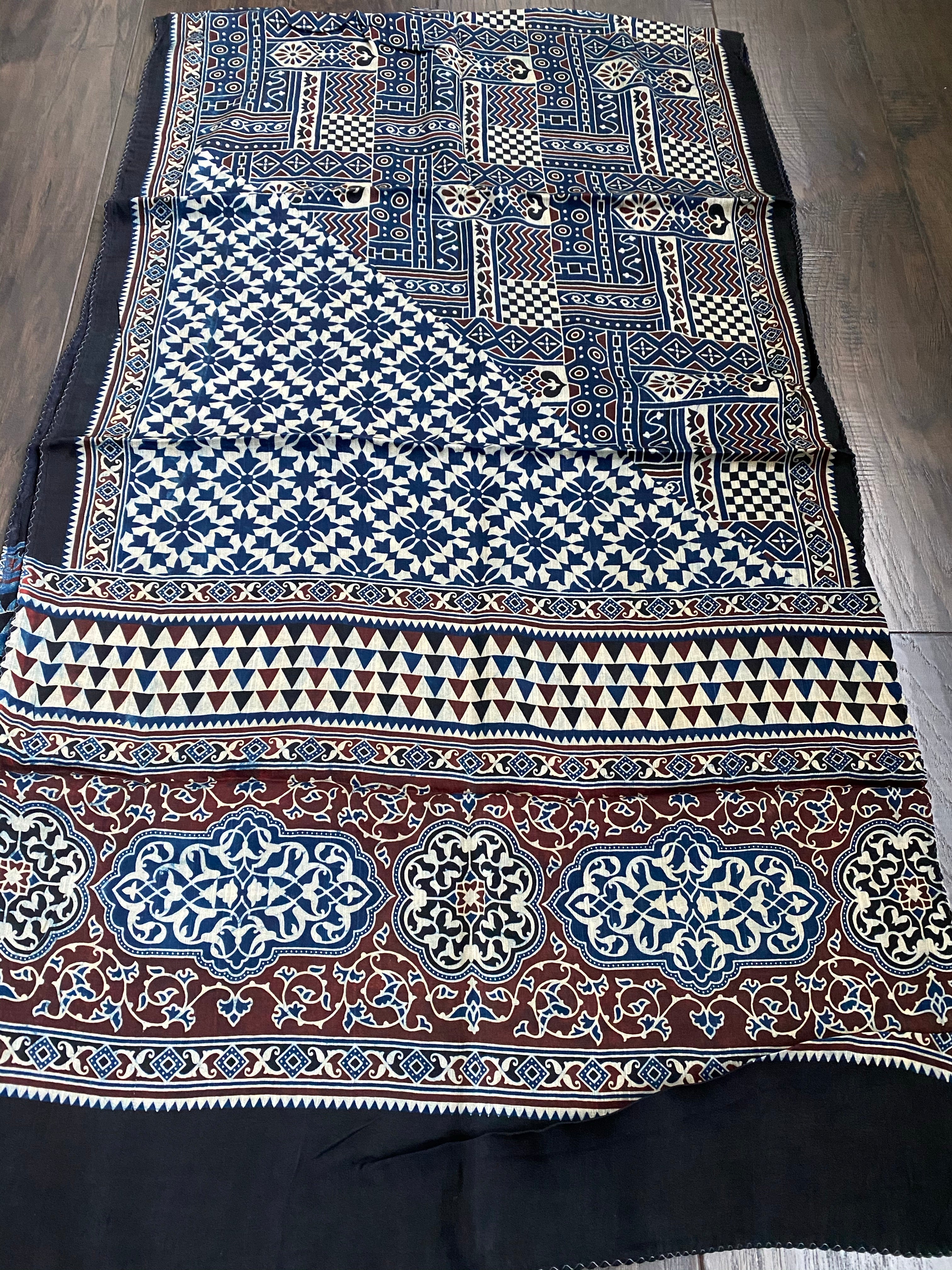 Stole Ajrakh Print - Indigo Black Maroon 5