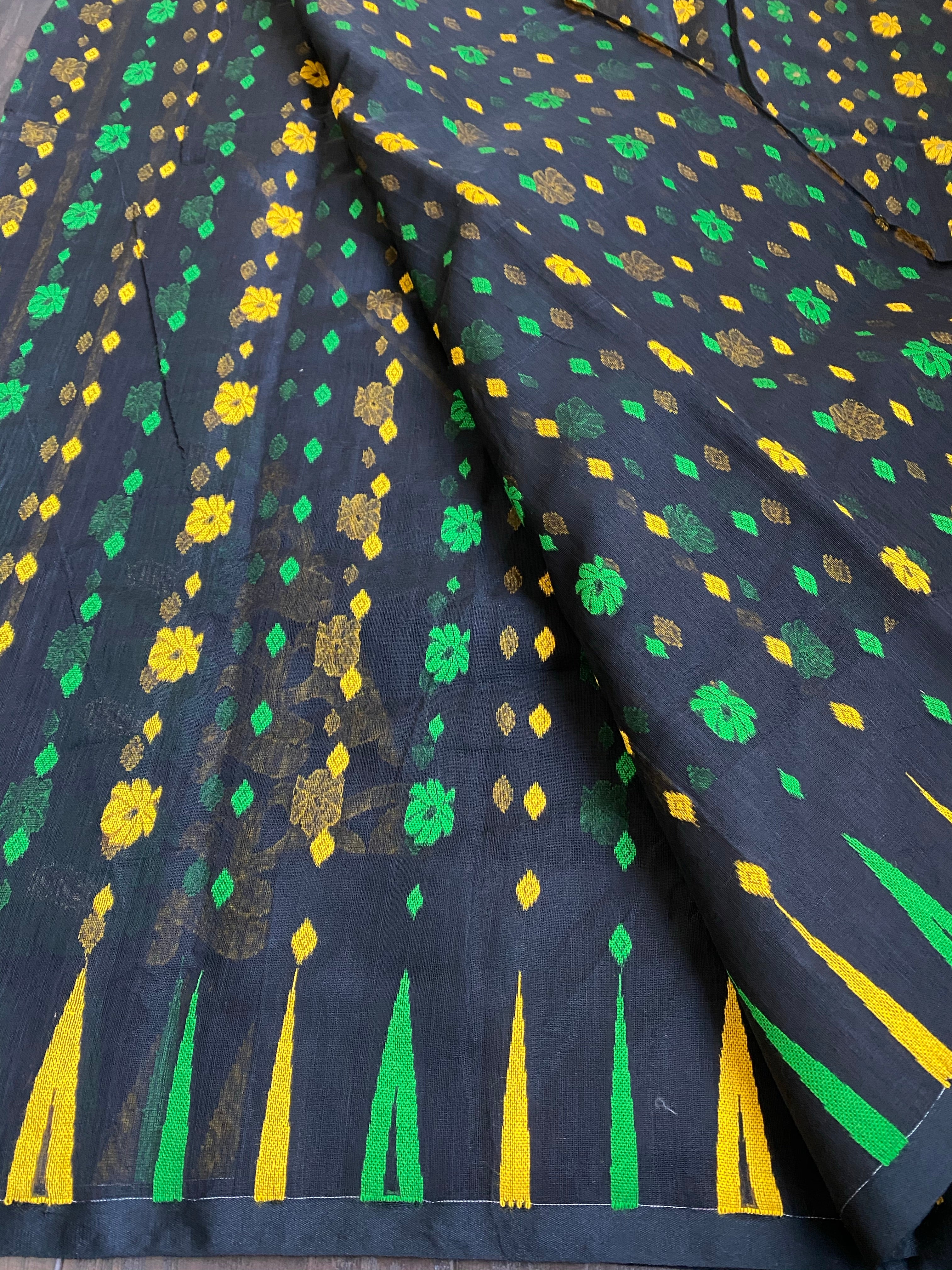 Soft Jamdaani- Black Green Yellow Woven