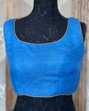 Designer Tussar Silk Blouse - Blue