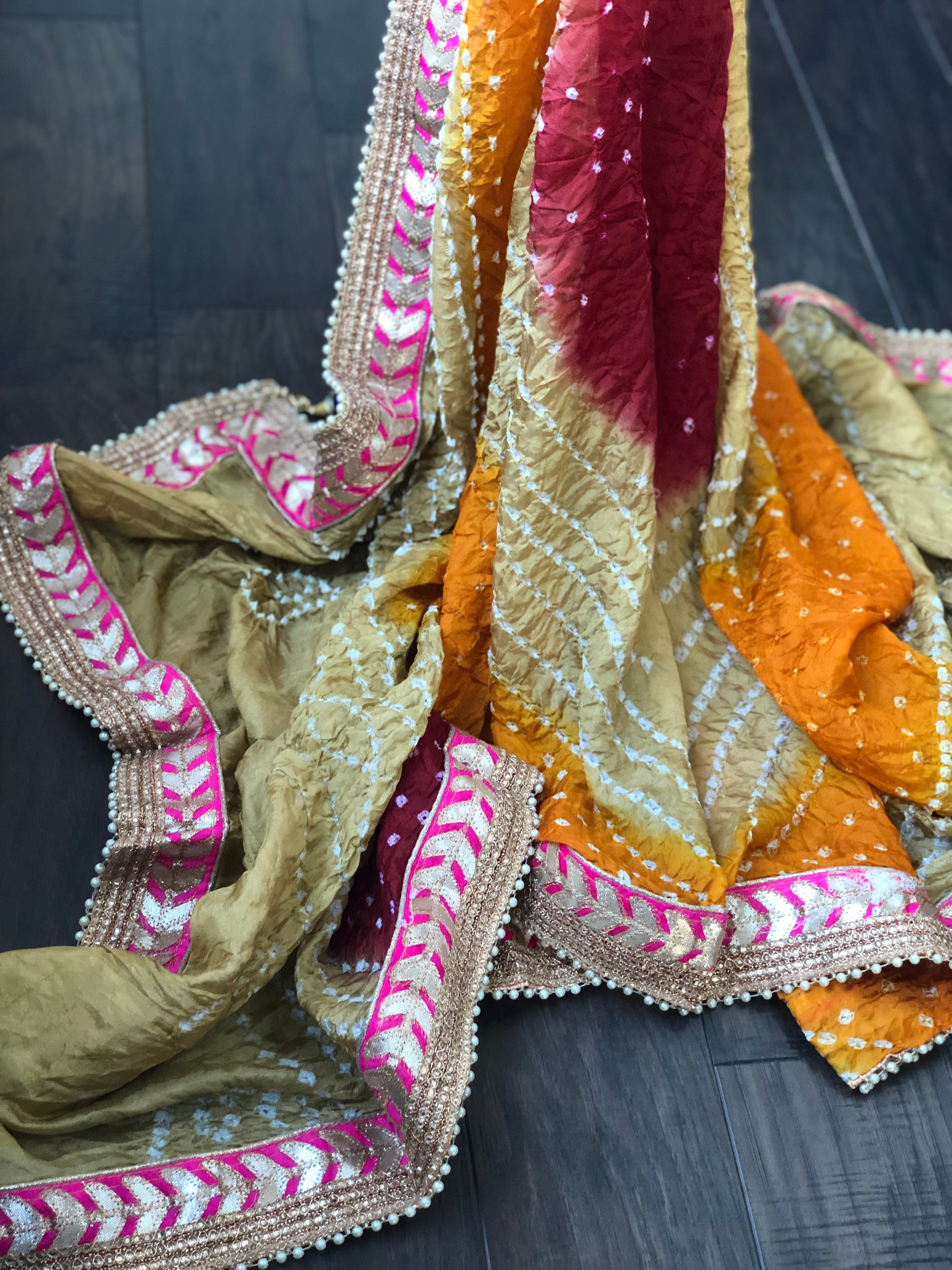 Bandhej Dupatta - Ochre Yellow