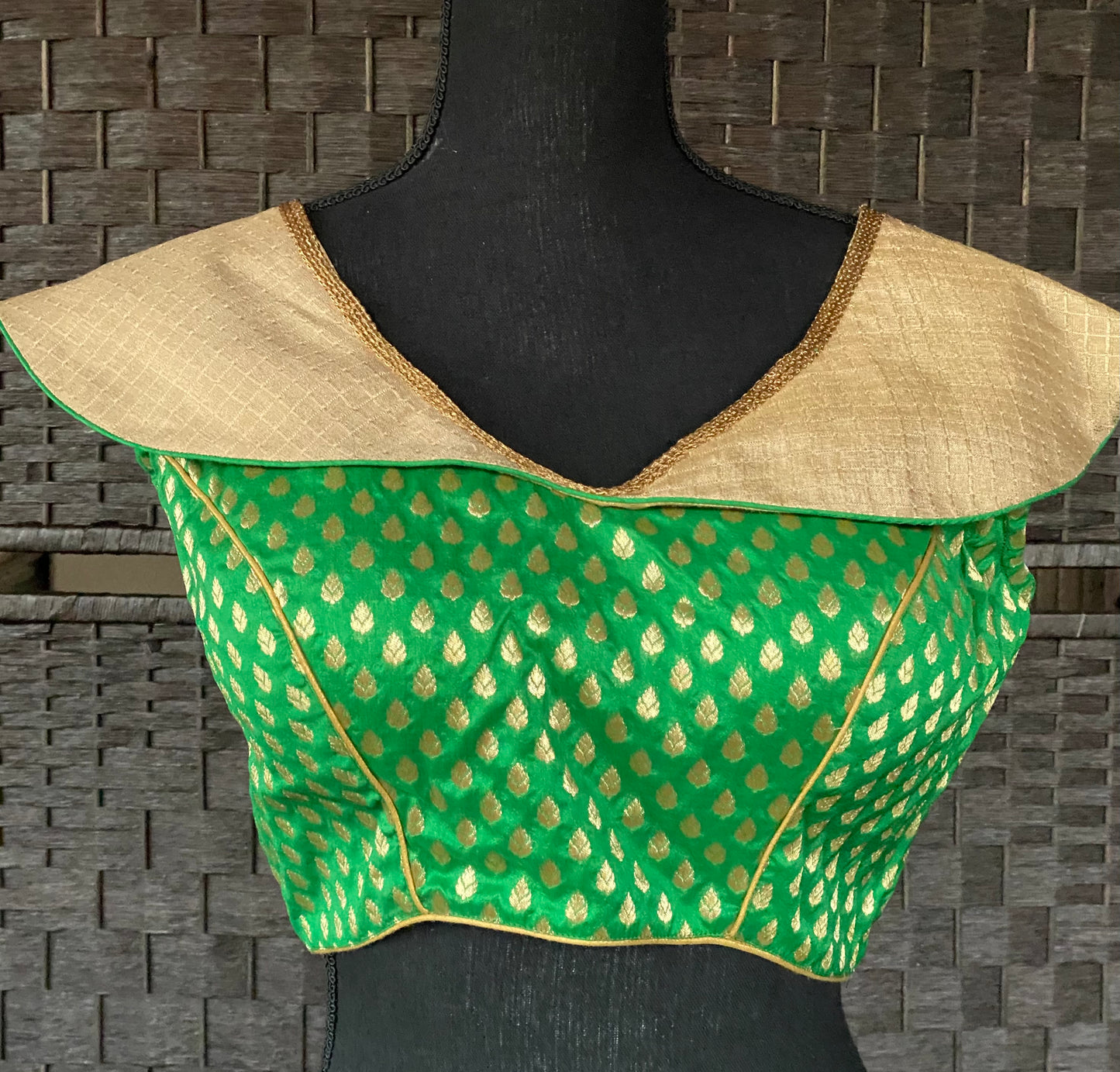 Designer Blouse - Green Brocade Collar
